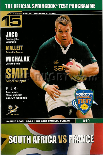 2005 South Africa v France  Rugby Programme